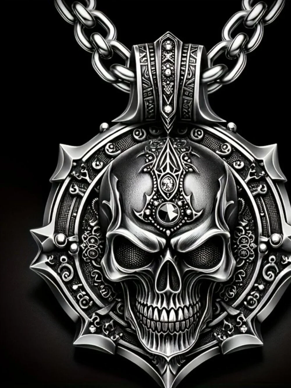 Mens gothic skull pendant necklace stainless steel
